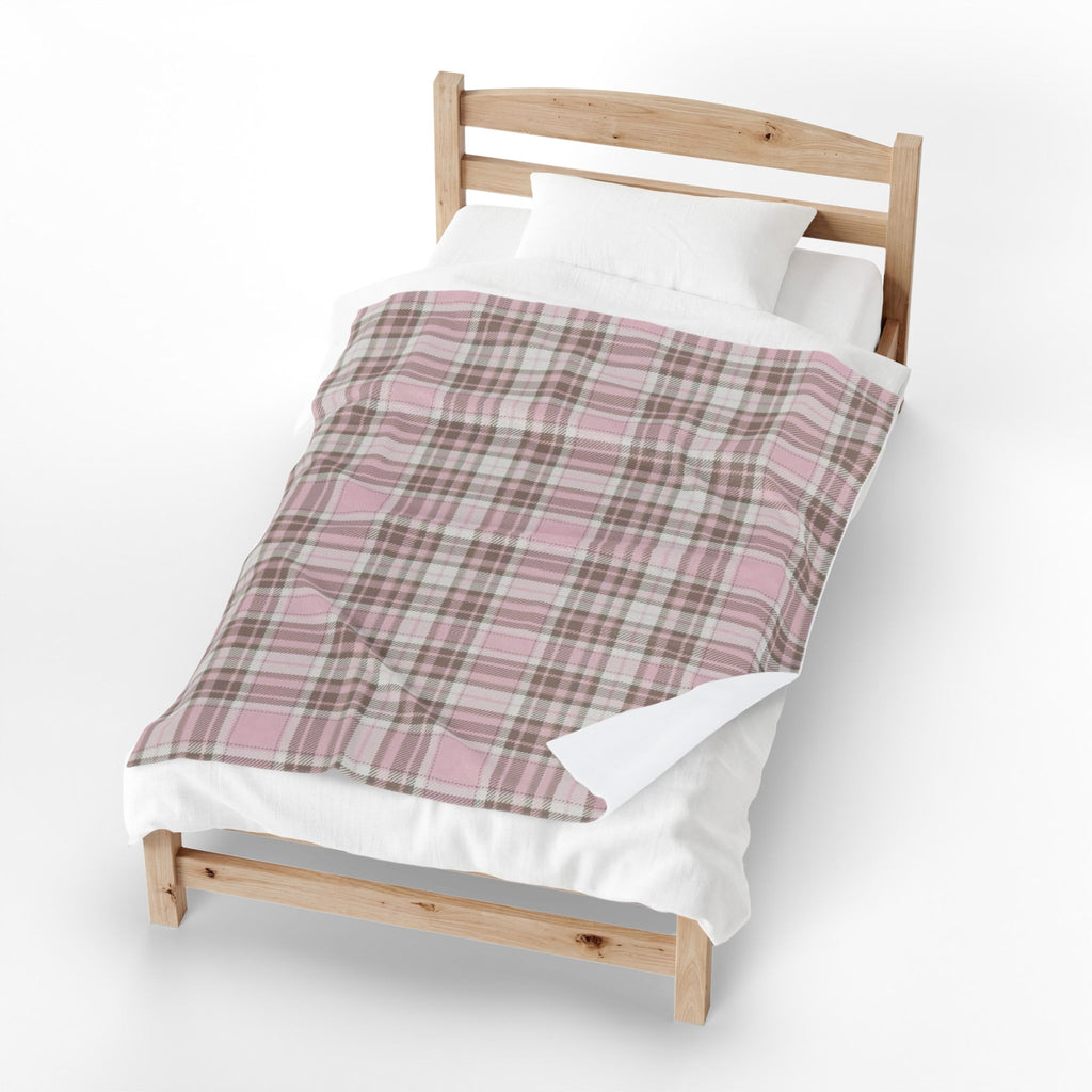 Plush Blanket - Pink Brown Plaid Velveteen Throw