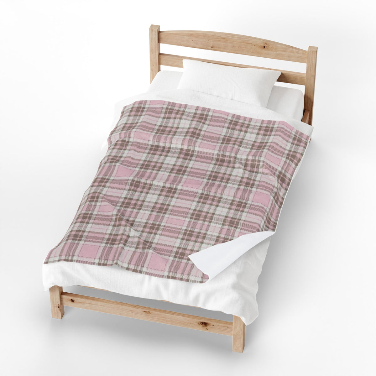 Plush Blanket - Pink Brown Plaid Velveteen Throw