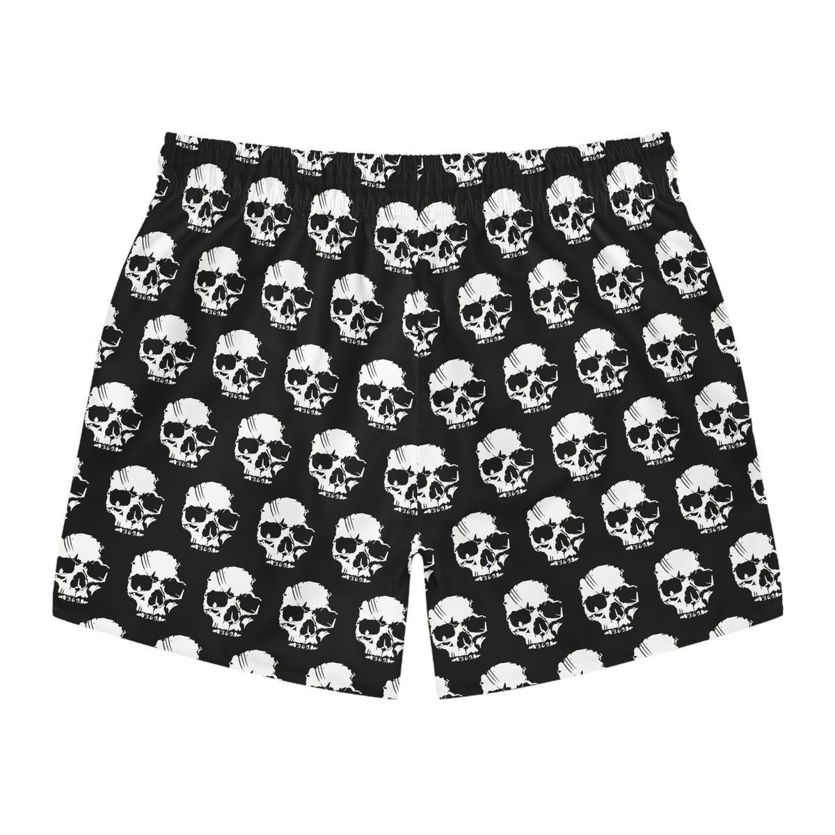 Skull Print Swim Trunks — Black & White All-Over-Print Beach Shorts