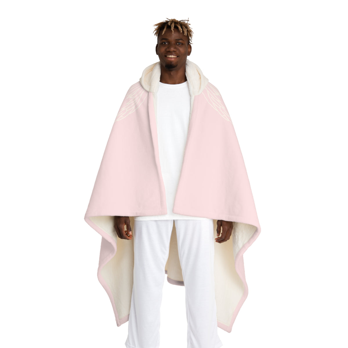 Angel wing Hooded Sherpa Blanket - Cozy Pink Fleece Wrap with Plush Lining