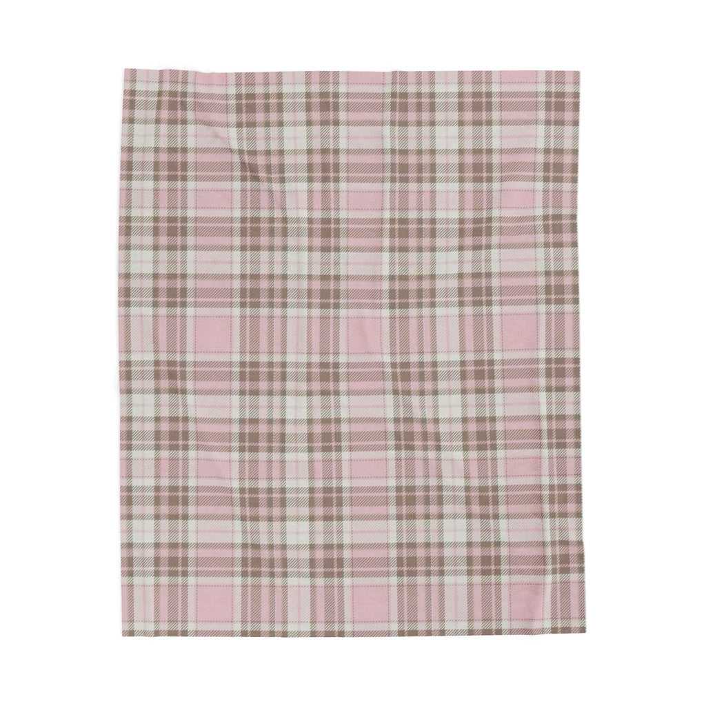 Plush Blanket - Pink Brown Plaid Velveteen Throw