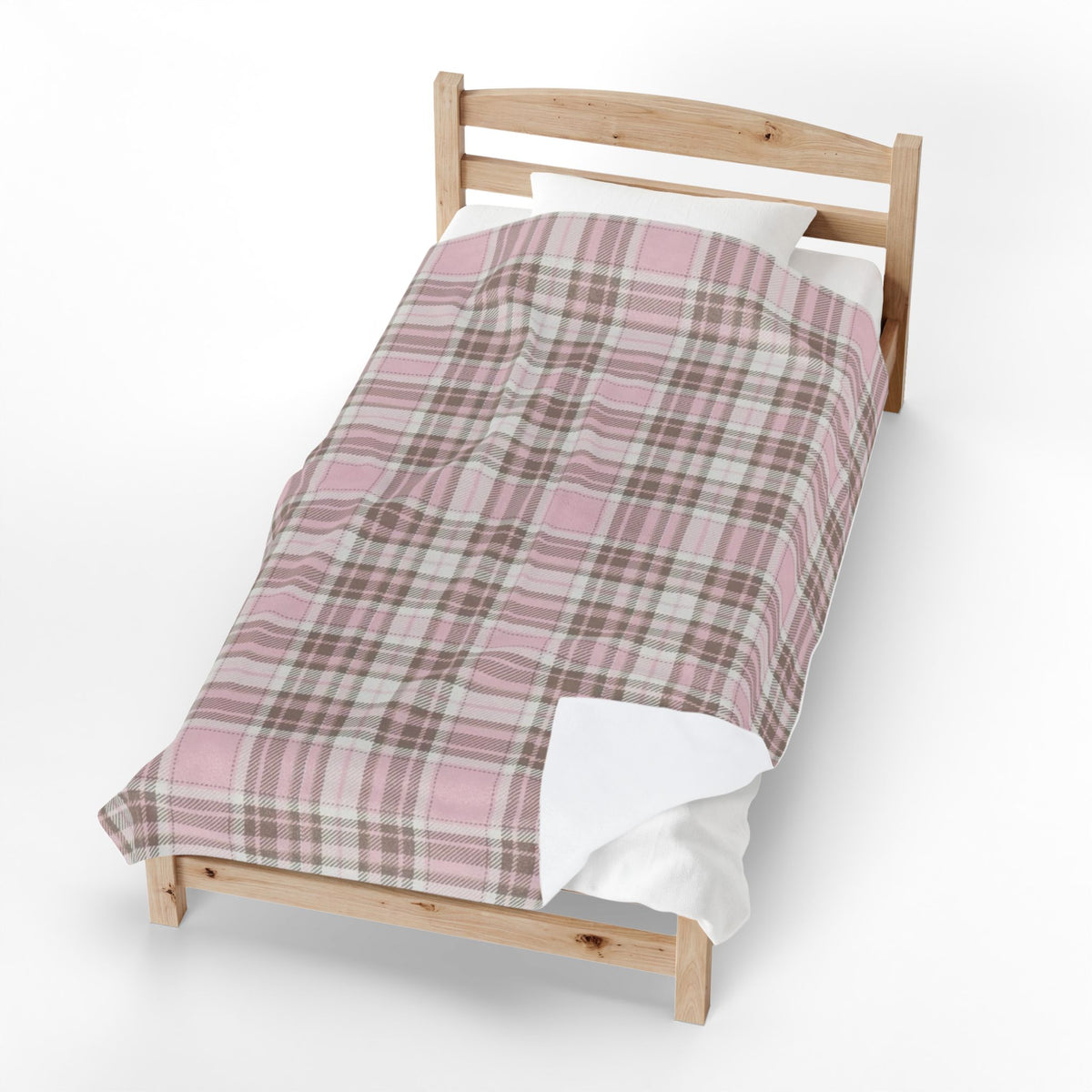 Plush Blanket - Pink Brown Plaid Velveteen Throw