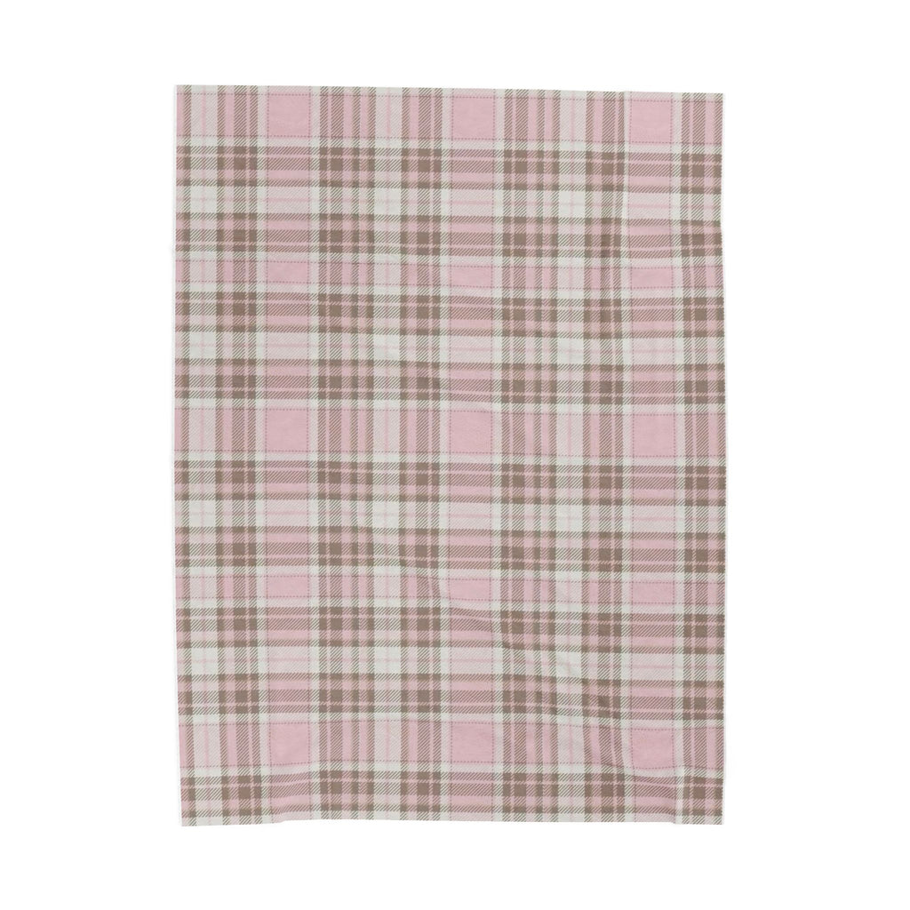 Plush Blanket - Pink Brown Plaid Velveteen Throw