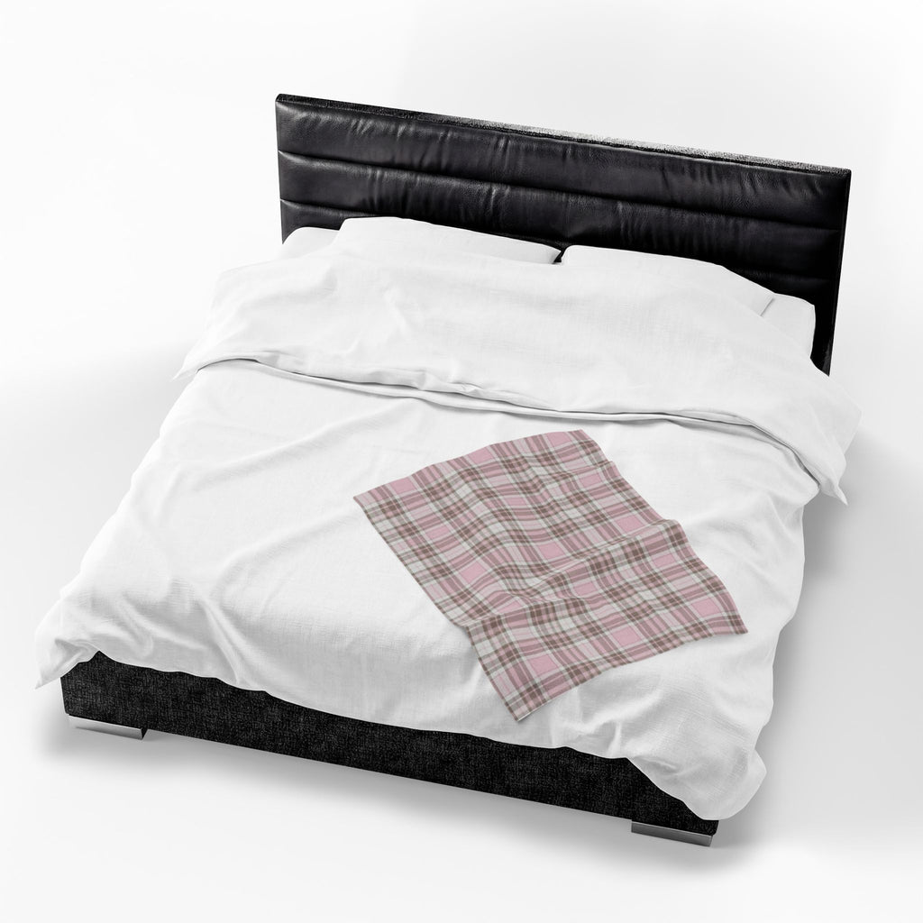 Plush Blanket - Pink Brown Plaid Velveteen Throw