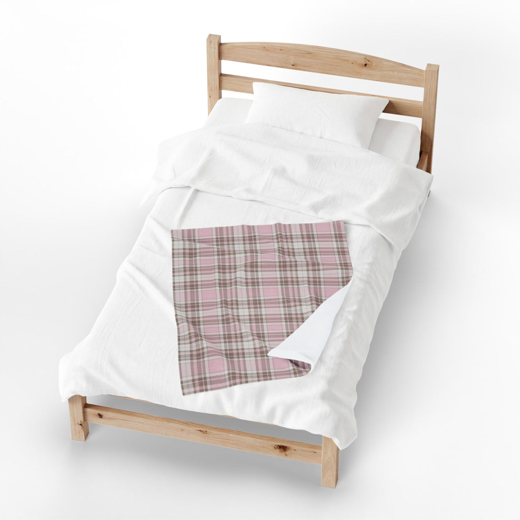 Plush Blanket - Pink Brown Plaid Velveteen Throw