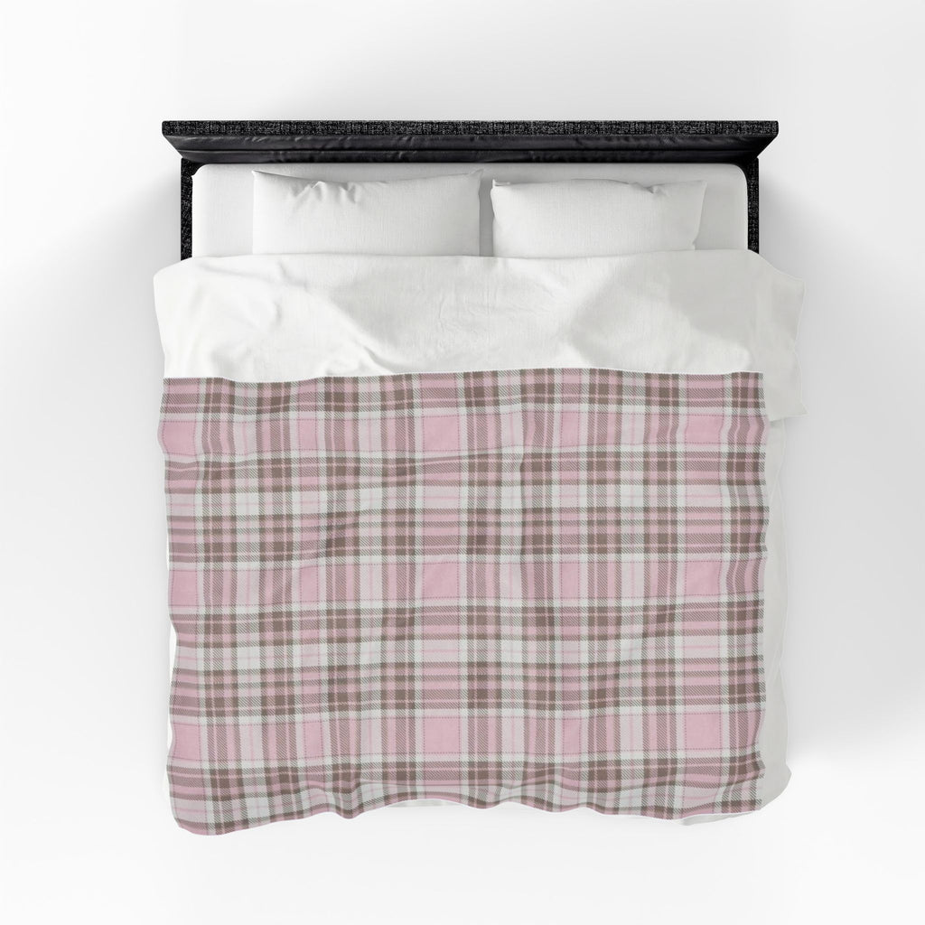 Plush Blanket - Pink Brown Plaid Velveteen Throw