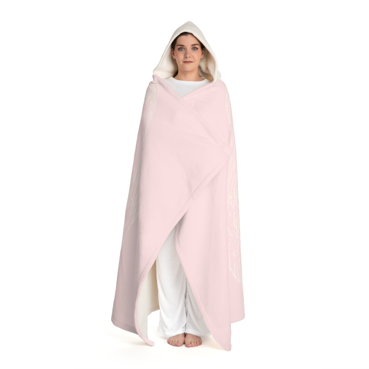 Angel wing Hooded Sherpa Blanket - Cozy Pink Fleece Wrap with Plush Lining